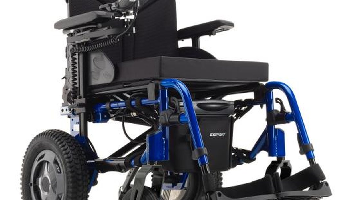 A blue and black Esprit powered wheelchair